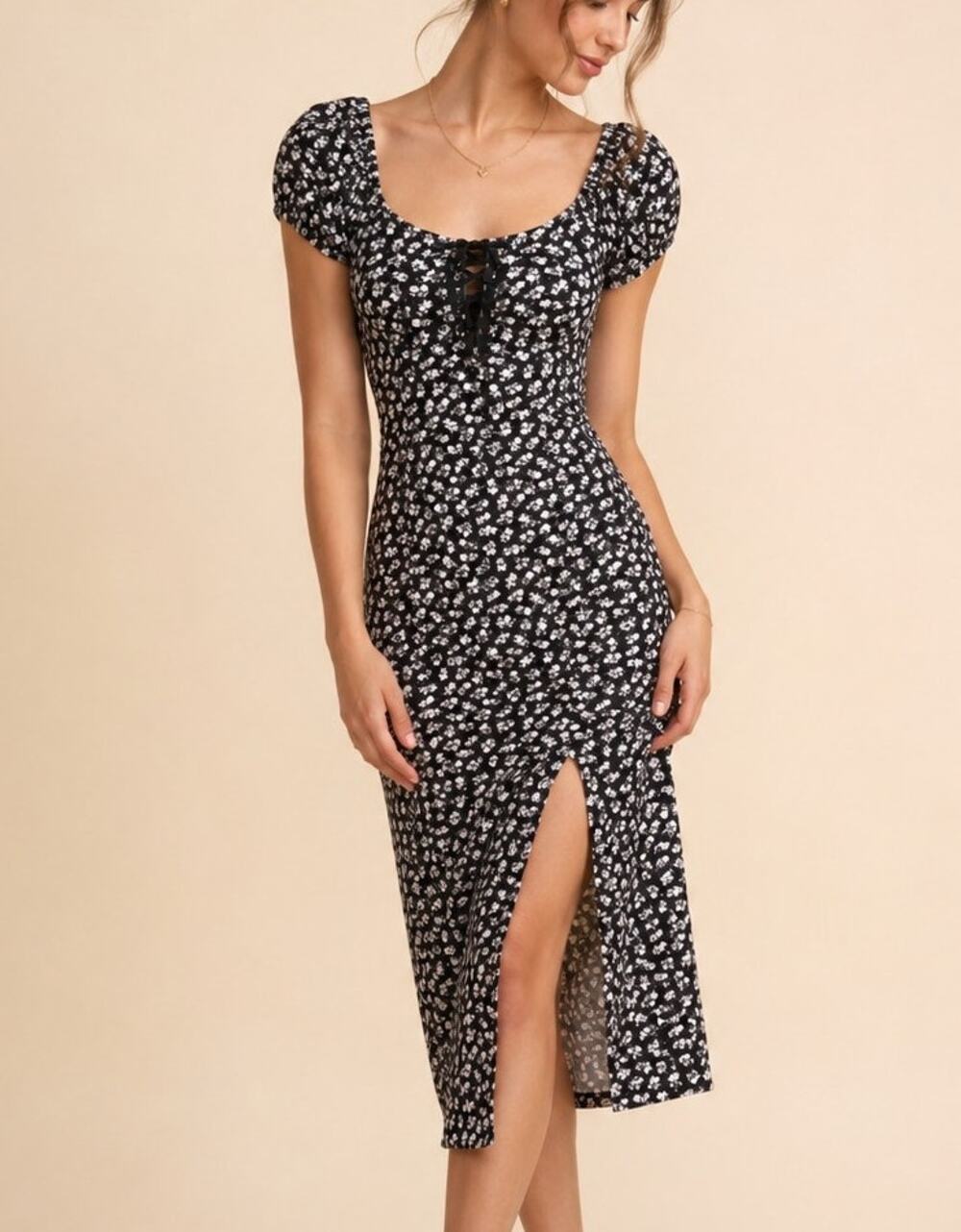 Betsey Johnson Y2K Floral Corset Milkmaid Midi Dress Size XL Black Coquette